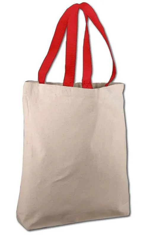 144 ct 100% Cotton Canvas Tote Bags with Color Handles - By Case