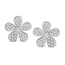 14k White Gold Diamond Flower Earrings