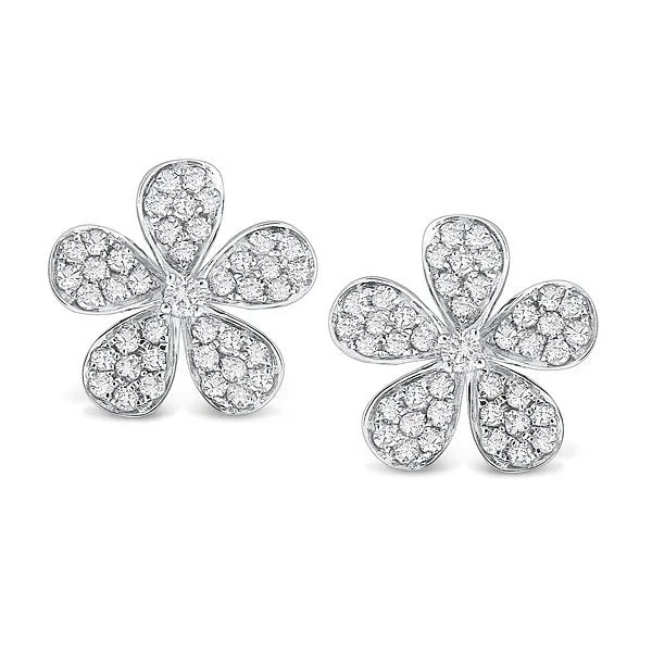 14k White Gold Diamond Flower Earrings