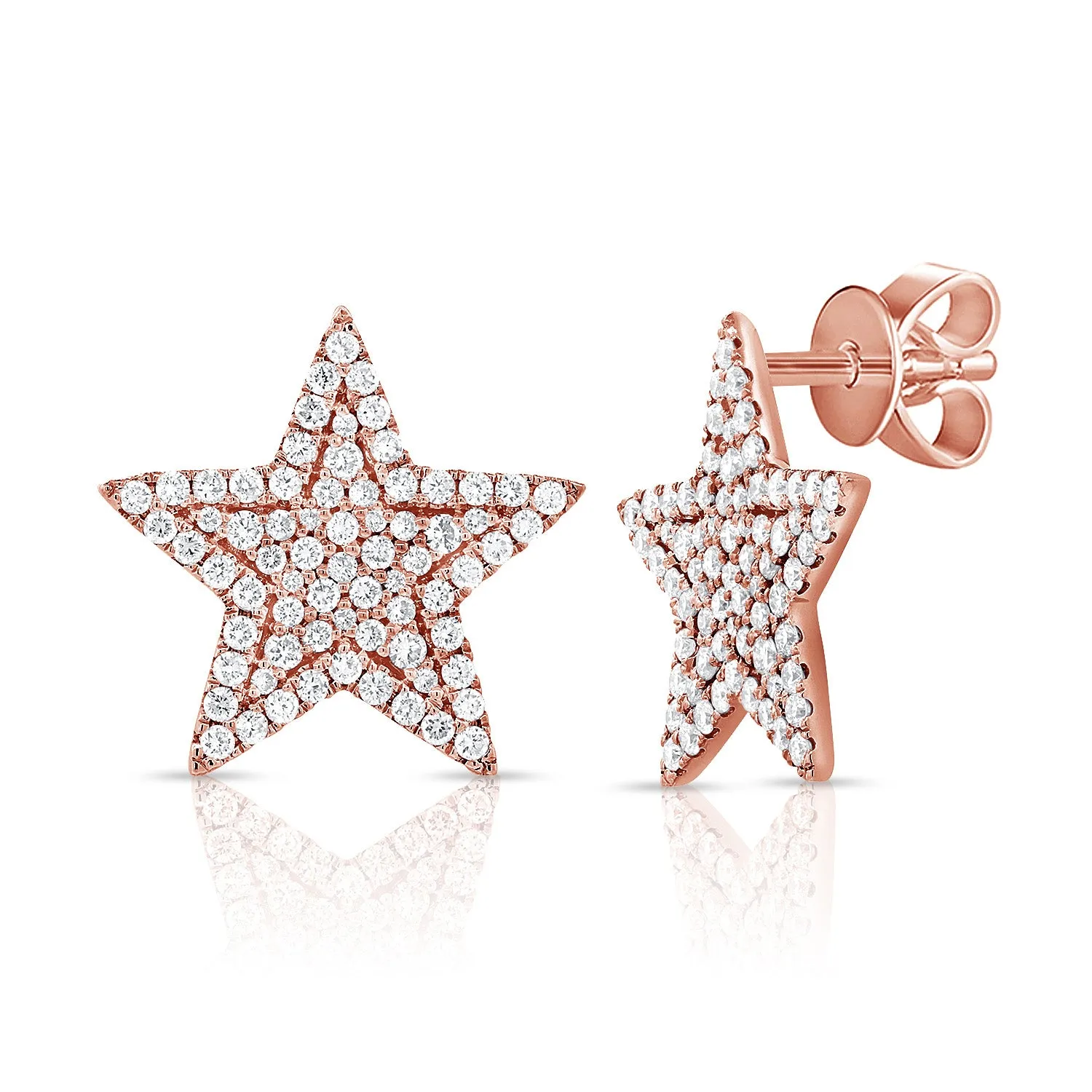 14k Yellow Gold Large Diamond Star Earrings