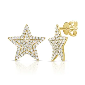 14k Yellow Gold Large Diamond Star Earrings