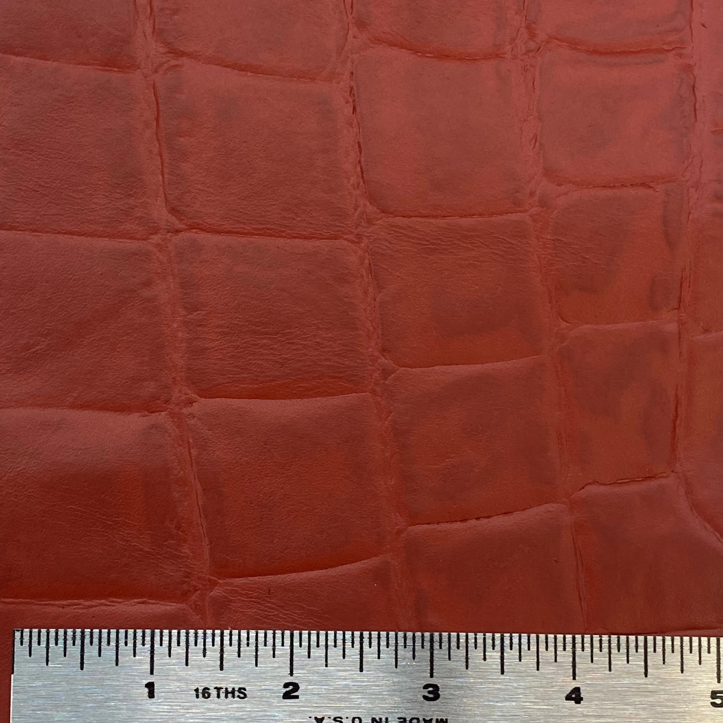 2oz (1.1mm) Red Broad Scale Reptile Embossed Cow Leather (per square foot)