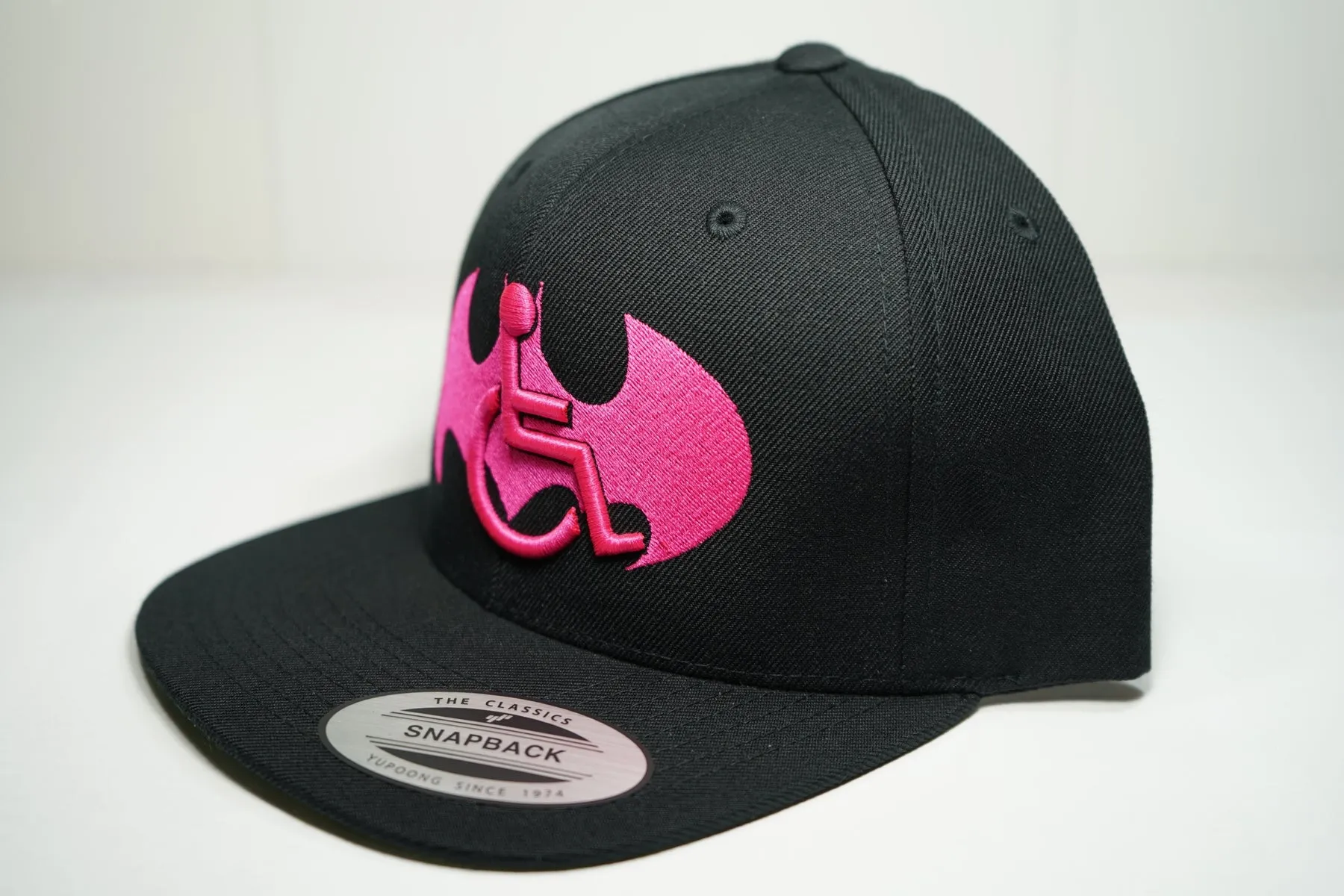 3D Neon Hot Pink Adaptive B-Man Snapback Cap - Black