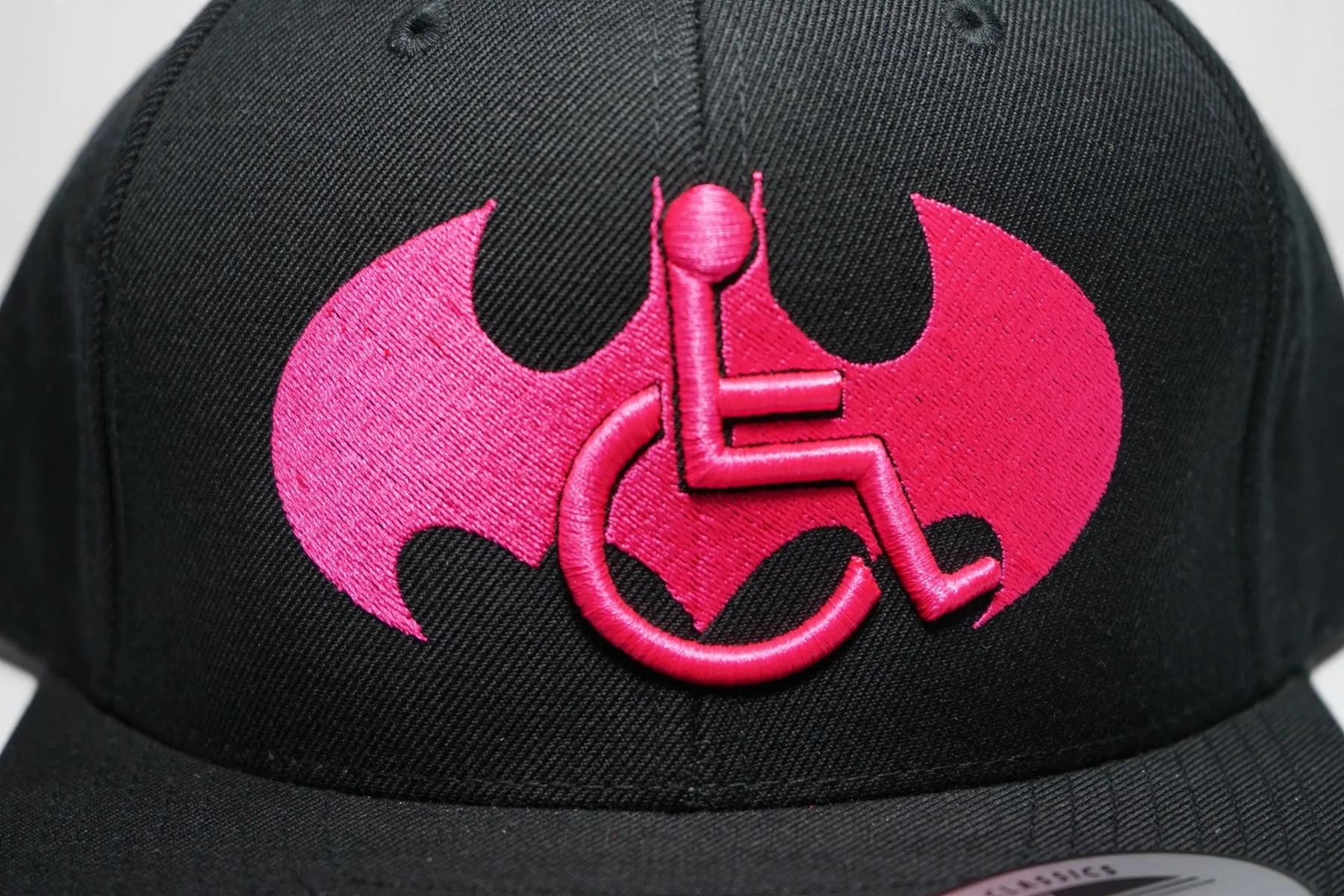 3D Neon Hot Pink Adaptive B-Man Snapback Cap - Black