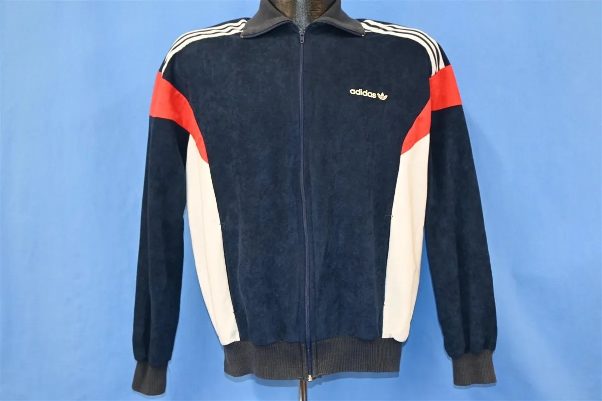 80s Adidas Three Stripe Trefoil Velour Track Jacket Large