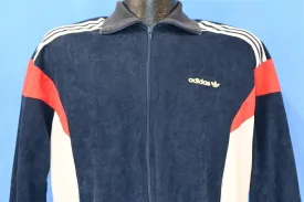 80s Adidas Three Stripe Trefoil Velour Track Jacket Large