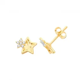 9ct Yellow Gold Zirconia Double Star Studs ES681