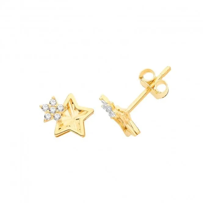 9ct Yellow Gold Zirconia Double Star Studs ES681