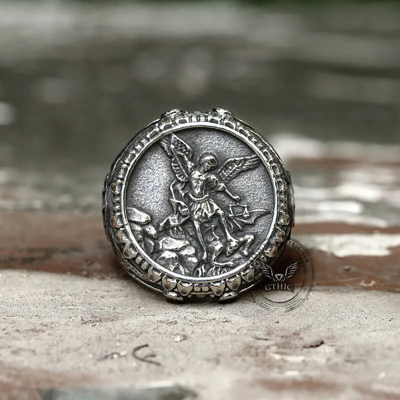 Archangel Saint Michael Stainless Steel Men’s Ring Handcrafted