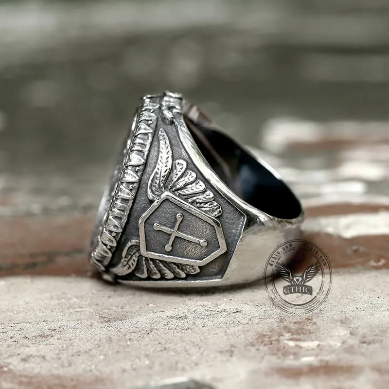 Archangel Saint Michael Stainless Steel Men’s Ring Handcrafted