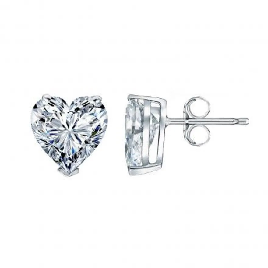 Beauvince Heart Shape Solitaire Studs (2.04 ct G SI2 GIA Diamonds) in White Gold