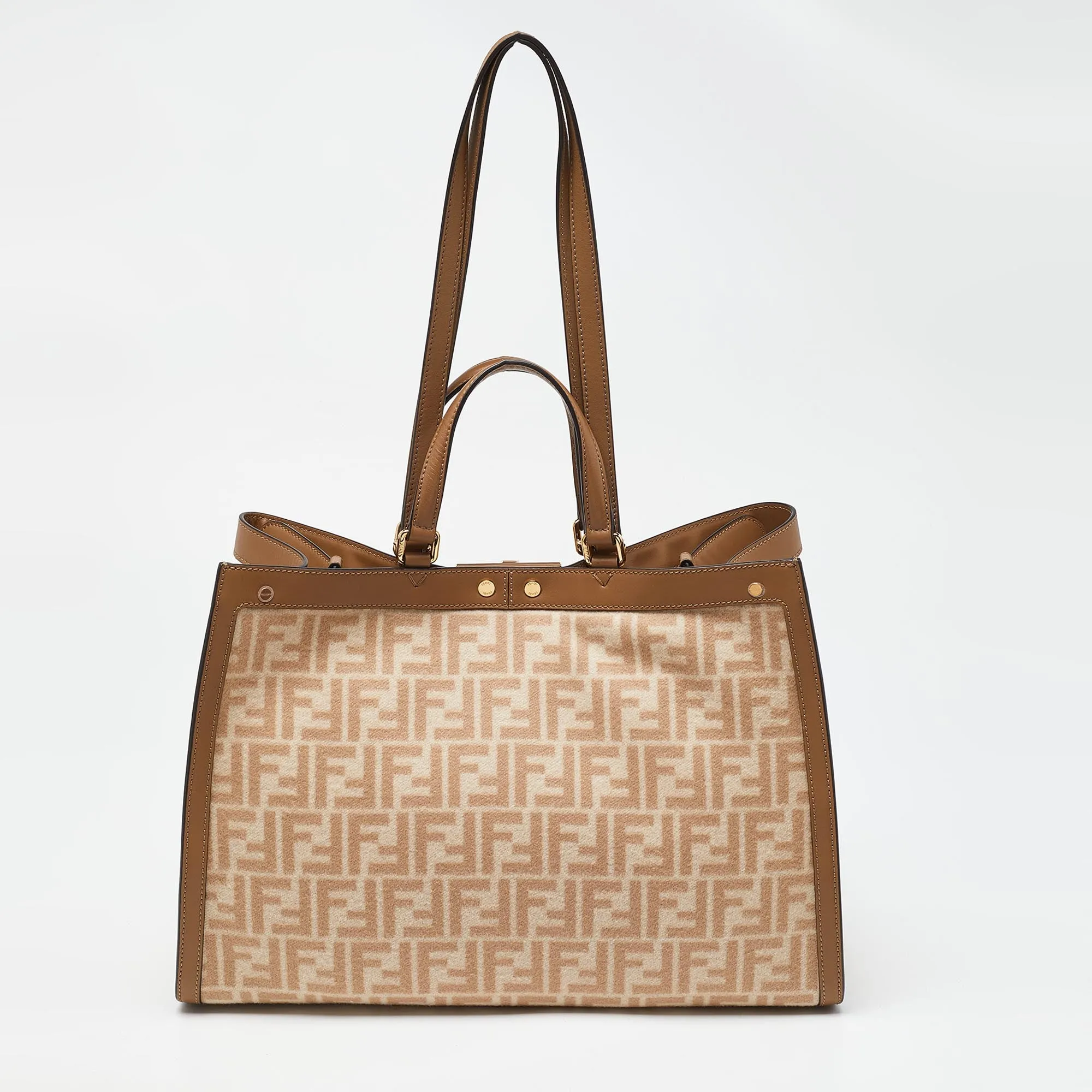 Beige/Brown Zucca Wool and Leather Medium FF Peekaboo X Tote