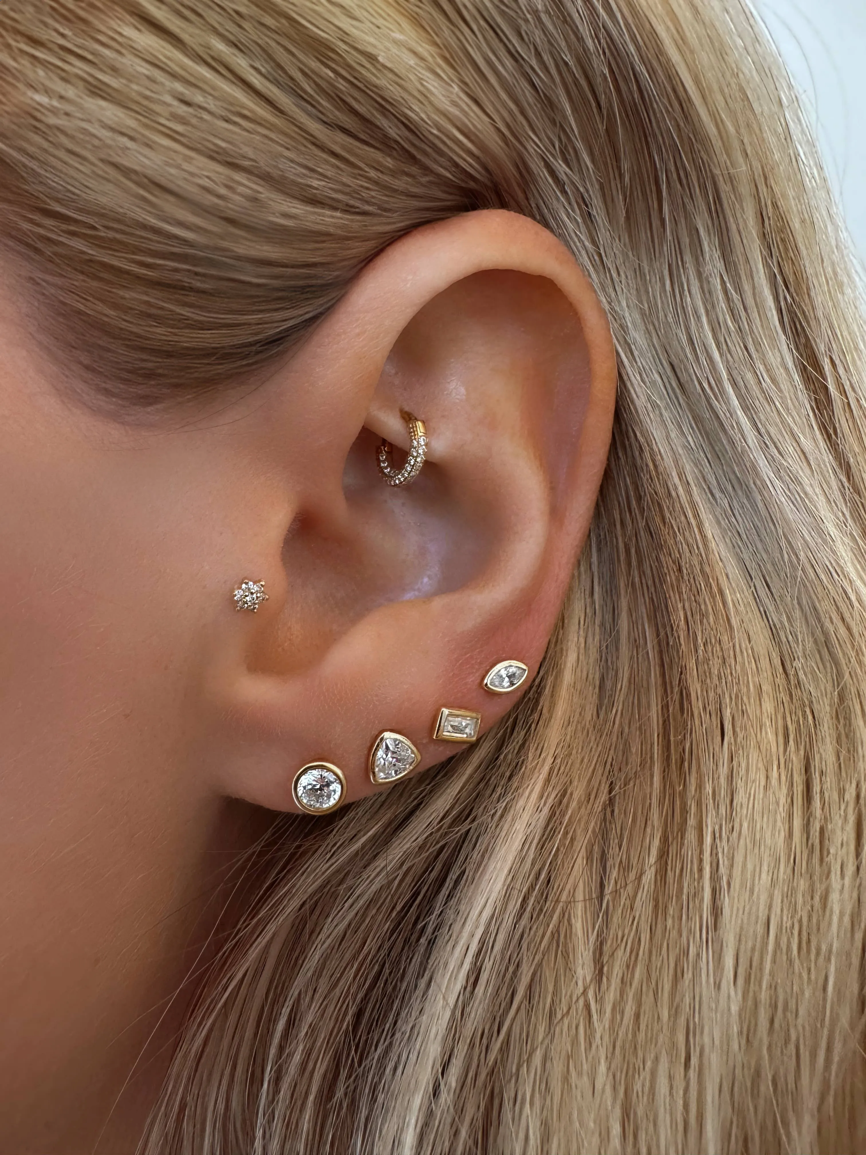 Bezel Trillion Cut  Studs