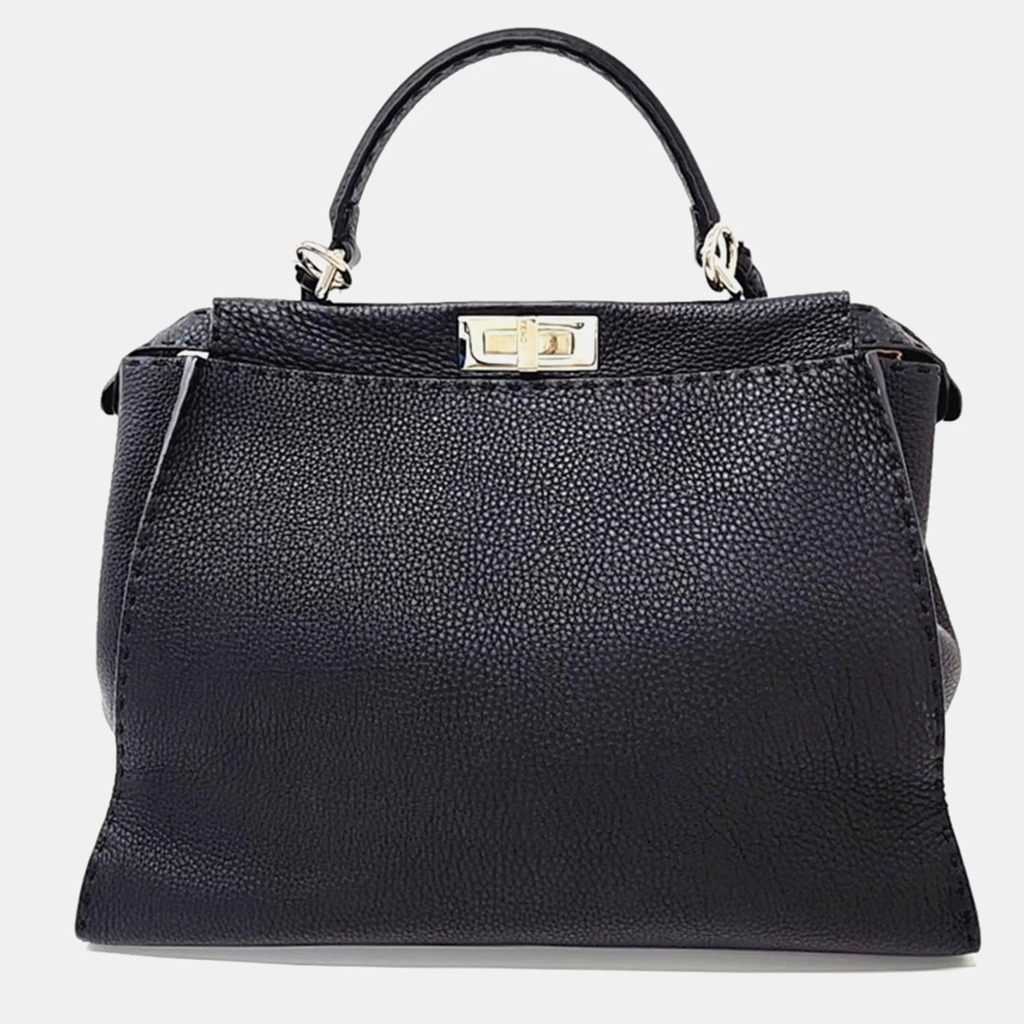 Black Leather Large Selleria Peekaboo Tote Bag