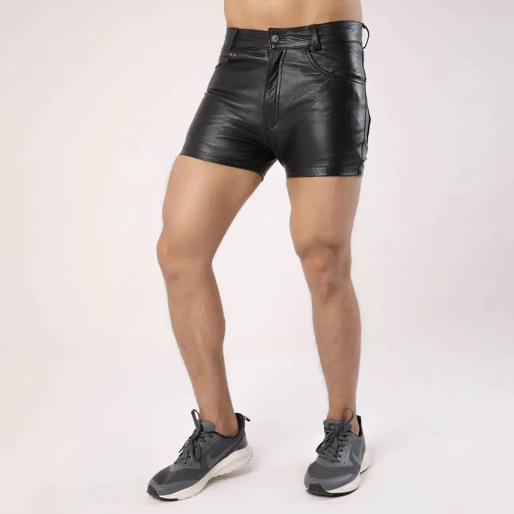 Black Leather Men's Party Shorts