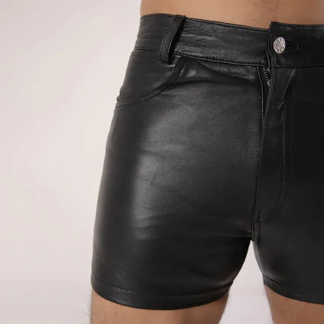 Black Leather Men's Party Shorts