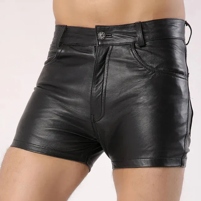 Black Leather Men's Party Shorts