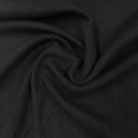 Black Merino Wool Rib Knit Fabric - 1x1 - 220 GSM