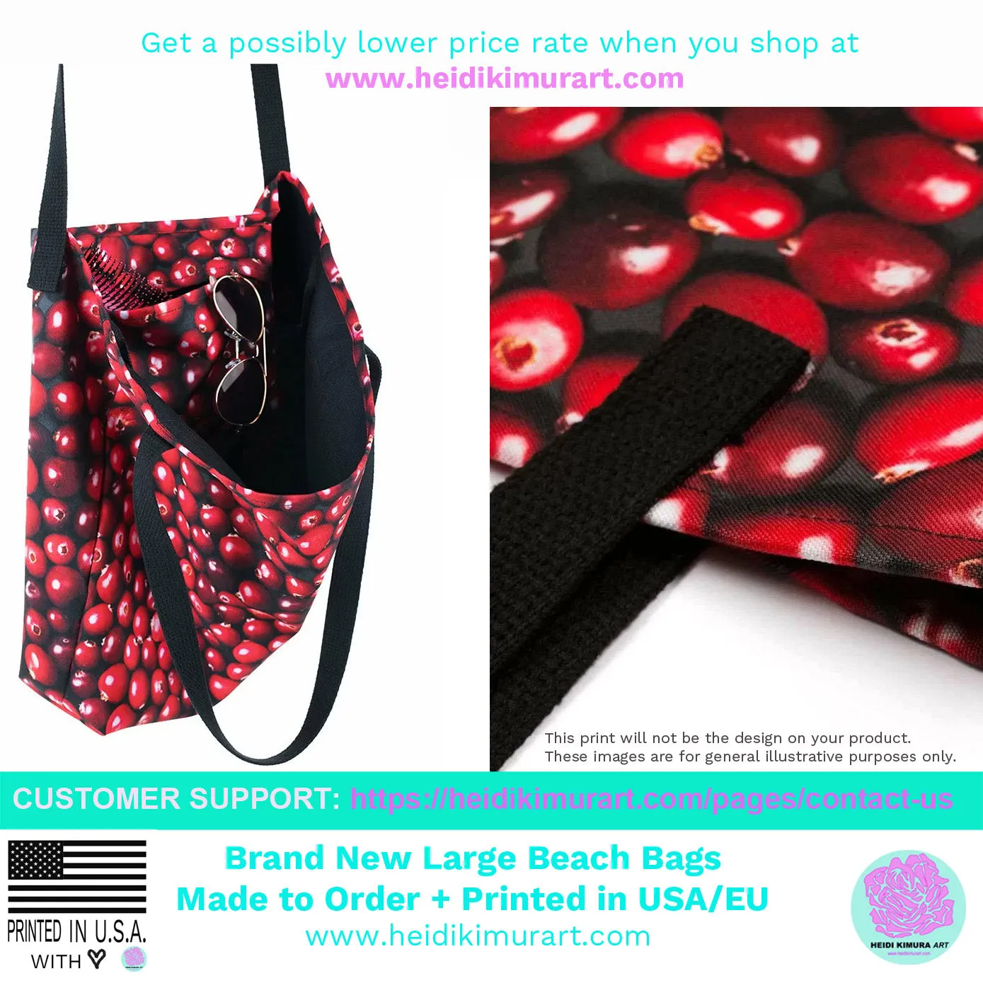 Black Pink Star Beach Bag, Star Pattern Large 16"x20" Shopping Bag - Made in USA/EU