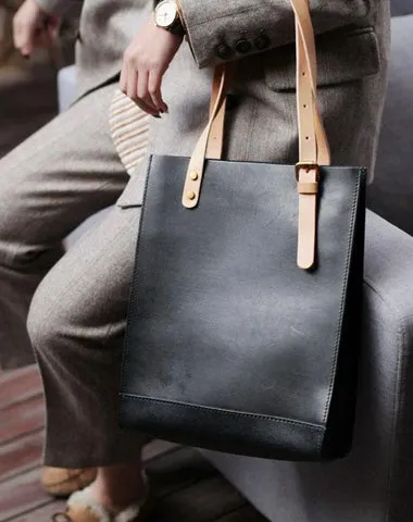 Black Tote Leather Bags Handmade Black Leather Tote Bags for Women Black Leather Work Tote Bag