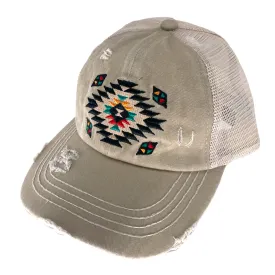 BT-1018 Aztec Criss Cross Pony Cap Beige