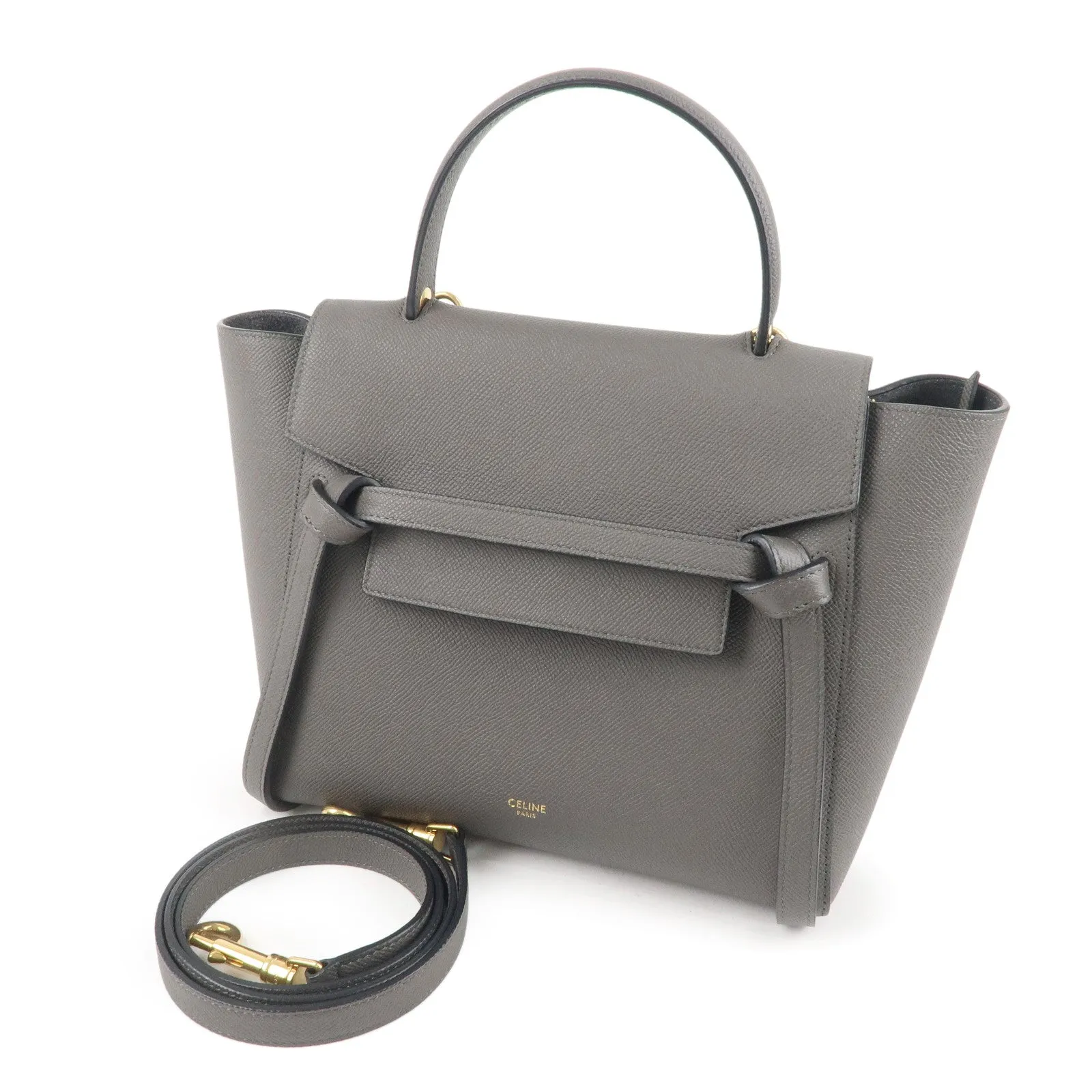 CELINE Leather Micro Belt Bag 2Way Shoulder Bag Gray 189153