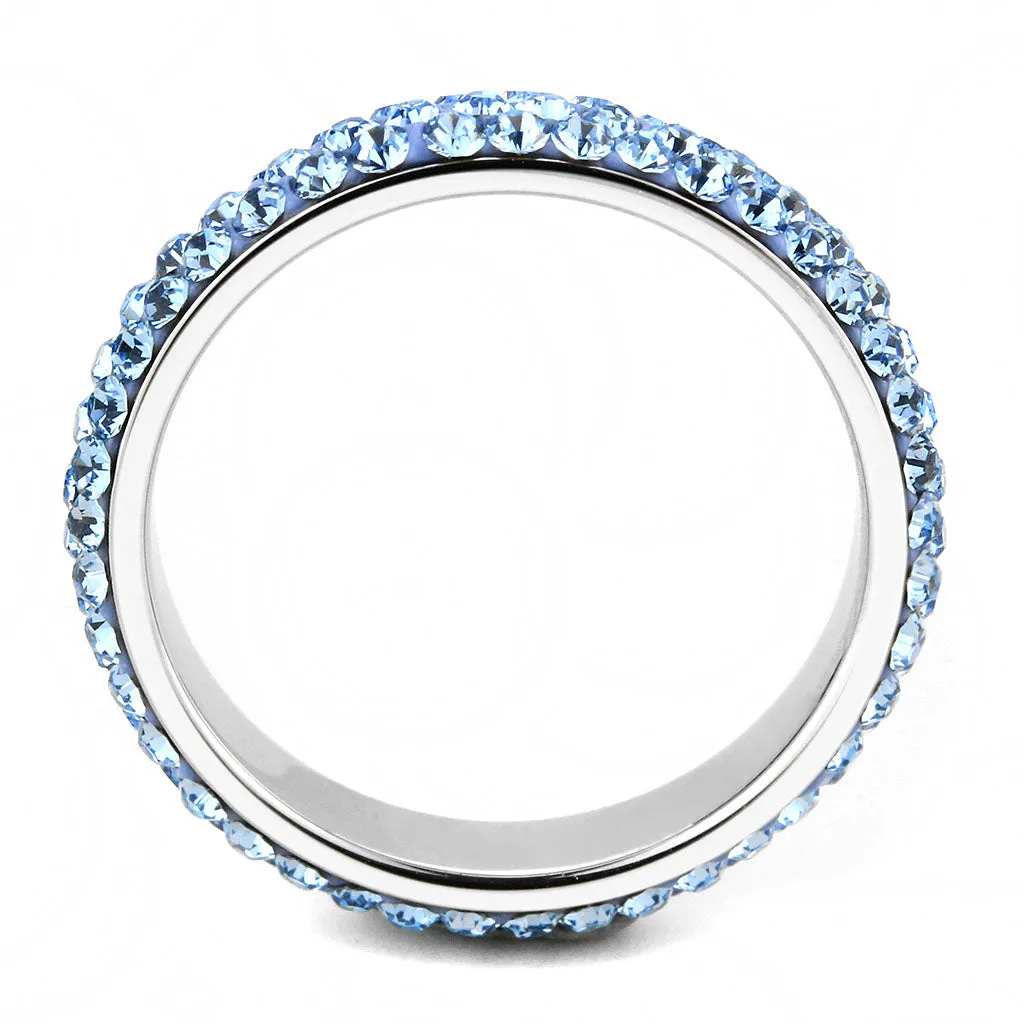 CJ3535 Wholesale Women's Stainless Steel Top Grade Crystal Sea Blue Infinite Sparkle Ring