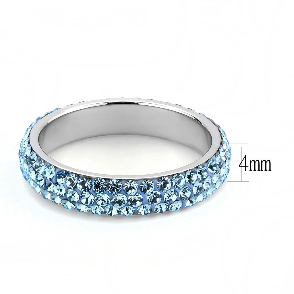 CJ3535 Wholesale Women's Stainless Steel Top Grade Crystal Sea Blue Infinite Sparkle Ring