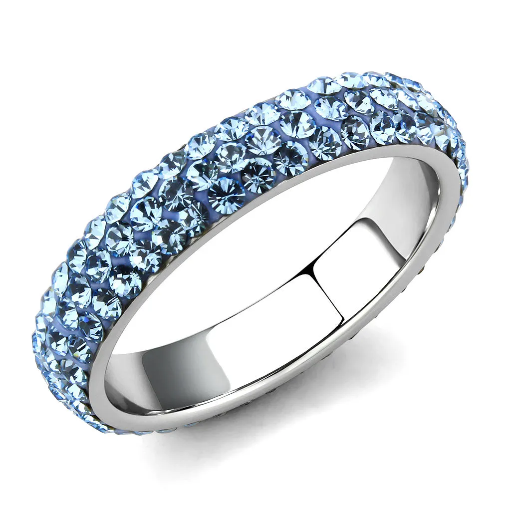 CJ3535 Wholesale Women's Stainless Steel Top Grade Crystal Sea Blue Infinite Sparkle Ring