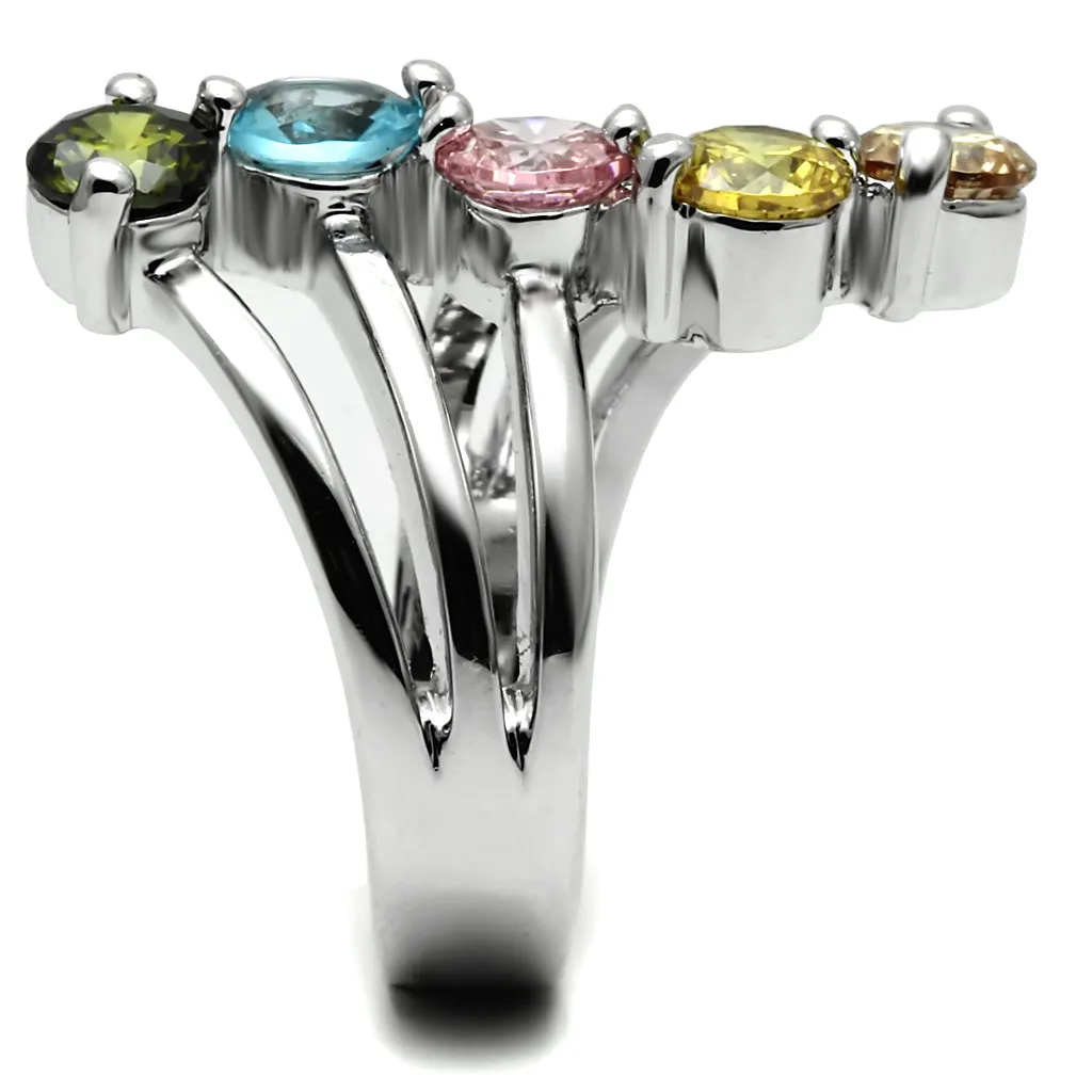 CJE2876 Stainless Steel Multi Color CZ Cocktail Ring