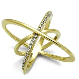 CJE3109 Wholesale Women's Stainless Steel IP Gold Clear AAA Grade CZ  Ring