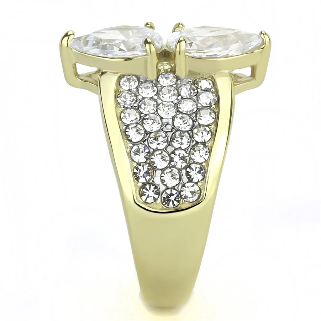 CJE3442 Wholesale Women's Stainless Steel Two-Tone IP Gold Clear AAA Grade CZ Statement Ring