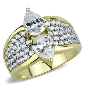 CJE3442 Wholesale Women's Stainless Steel Two-Tone IP Gold Clear AAA Grade CZ Statement Ring