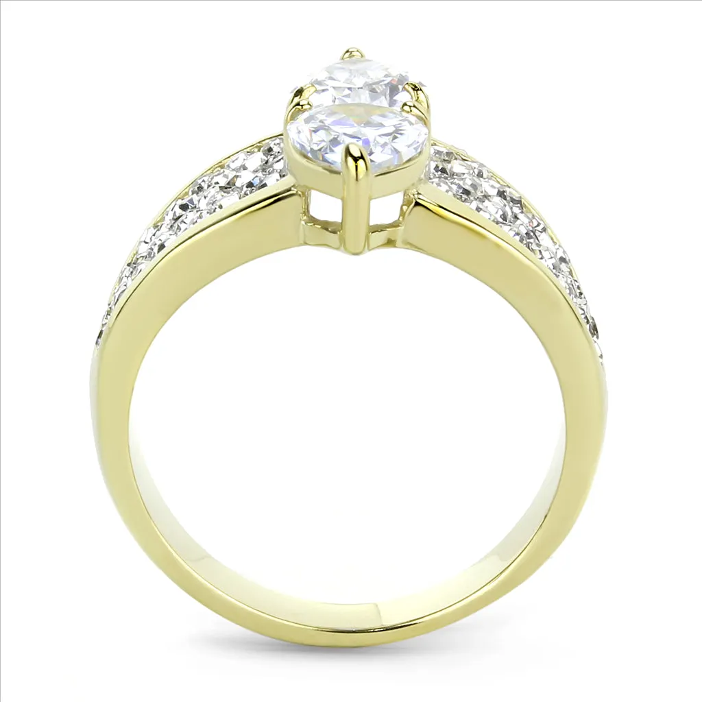 CJE3442 Wholesale Women's Stainless Steel Two-Tone IP Gold Clear AAA Grade CZ Statement Ring