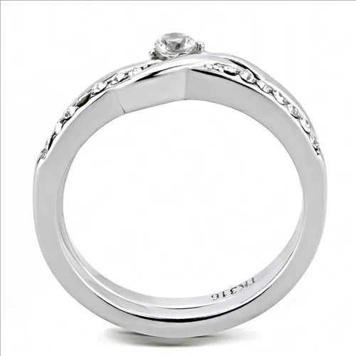 CJE3508 Wholesale Women's Stainless Steel AAA Grade CZ Clear Intertwined Ring