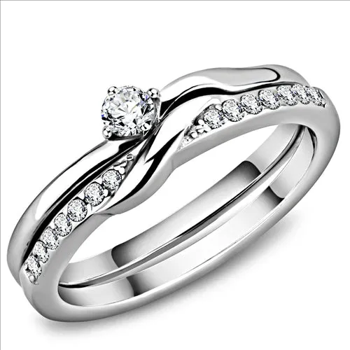 CJE3508 Wholesale Women's Stainless Steel AAA Grade CZ Clear Intertwined Ring