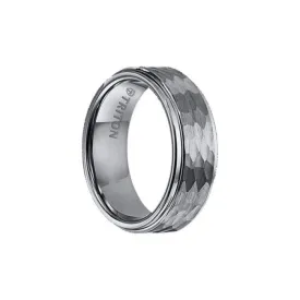 COLE Raised Hammer Textured Finish Tungsten Ring with Polished Step Edges by Triton Rings - 8mm