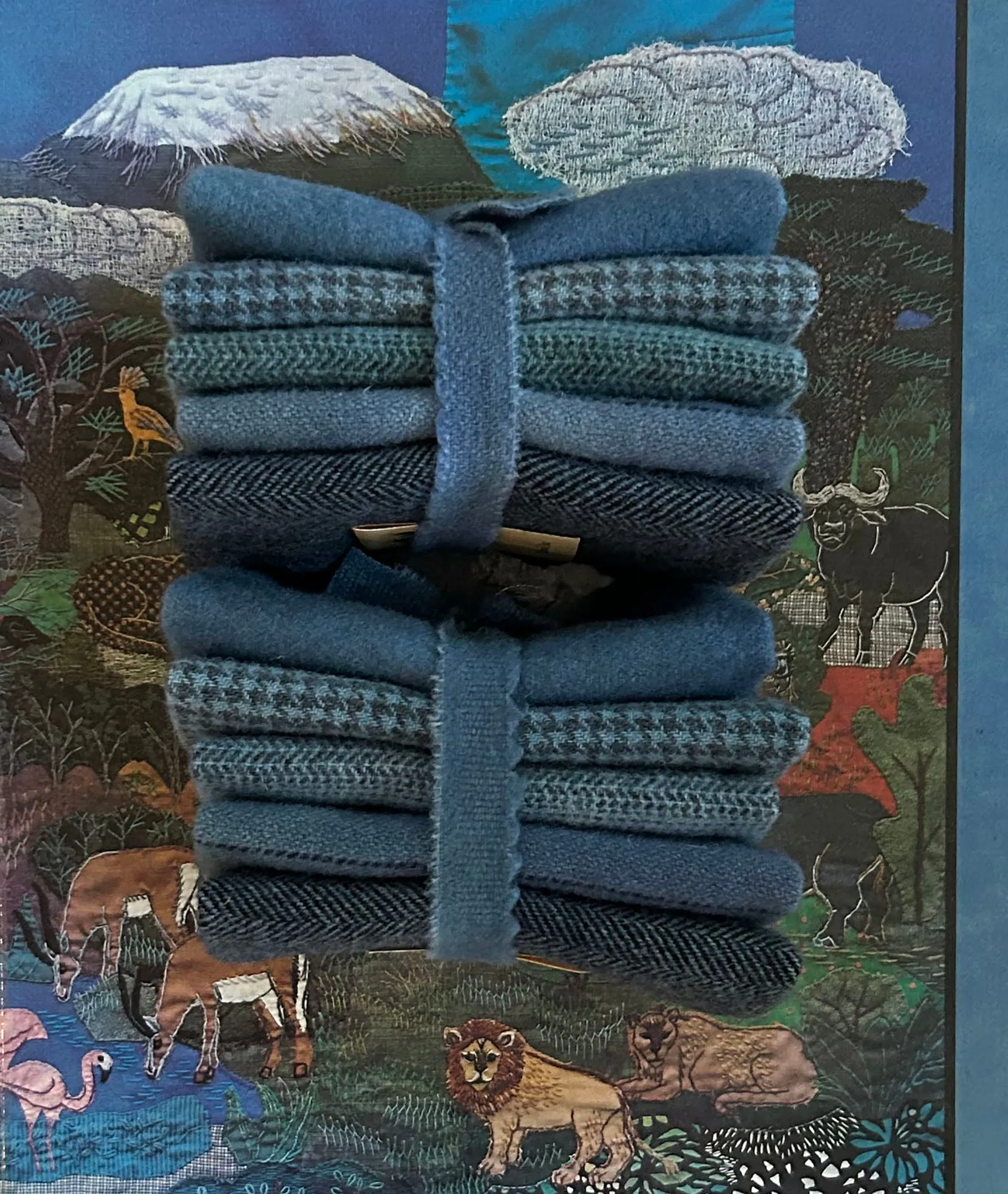 COLONIAL BLUE Hand Dyed Wool Bundle for Wool Applique and Rug Hooking