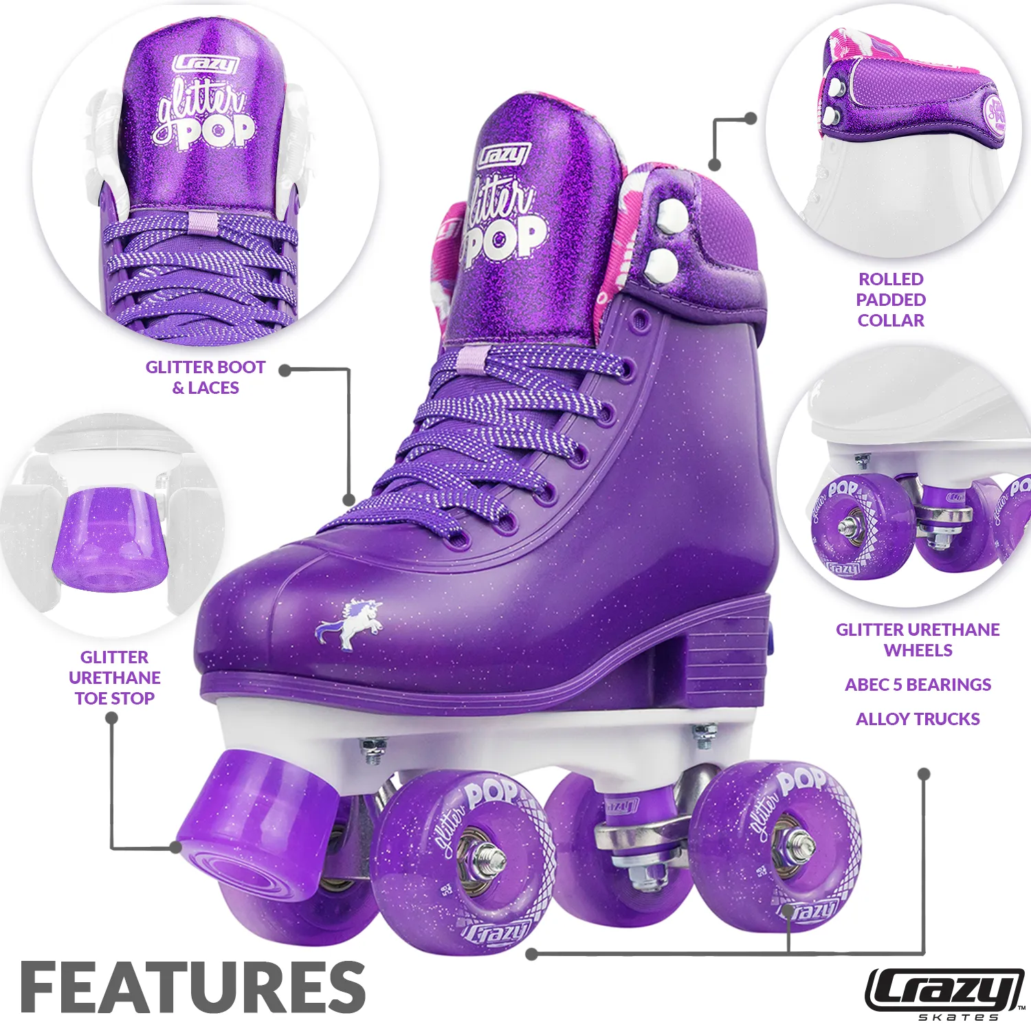 Crazy Glitter Pop Roller Skates Purple