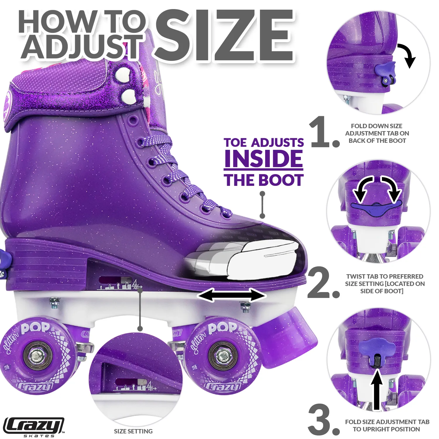 Crazy Glitter Pop Roller Skates Purple