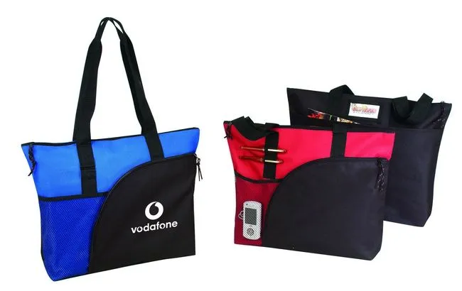 Custom Deluxe Tote Bag With Front Zip Pocket