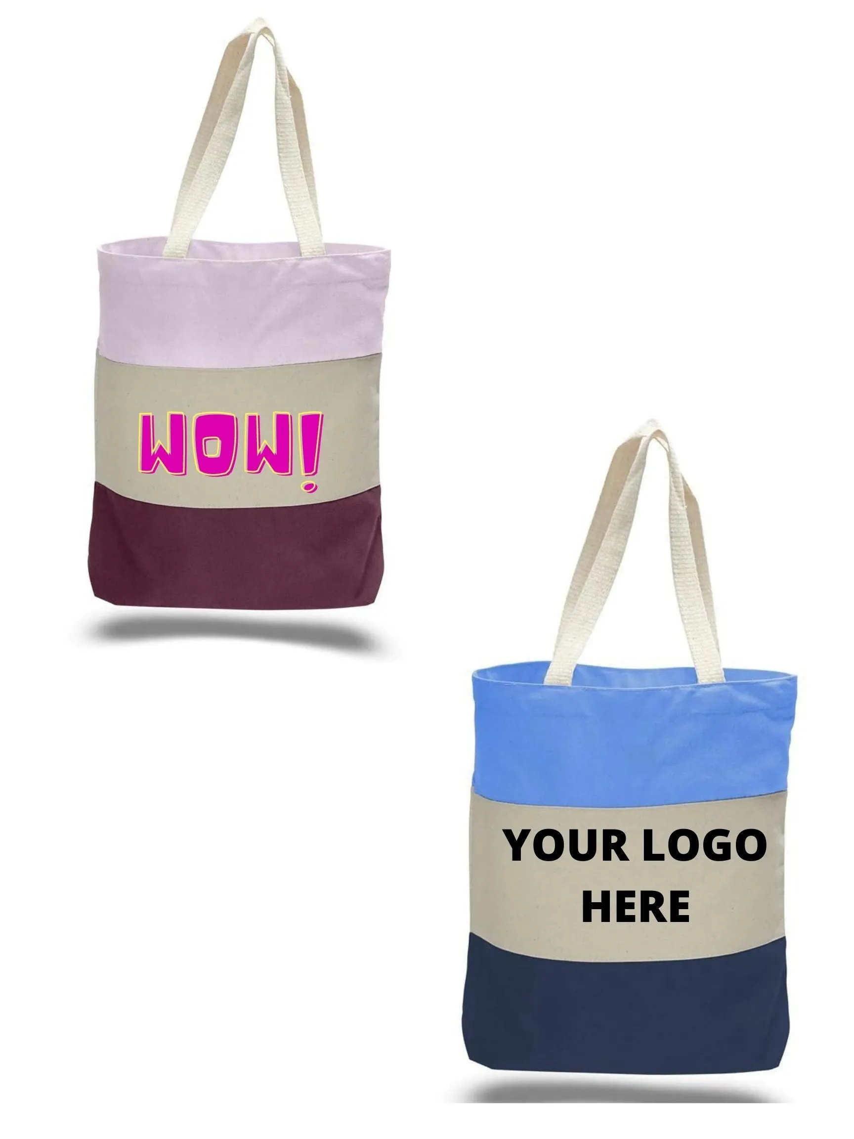 Custom Tri Color Promotional Canvas Tote Bag