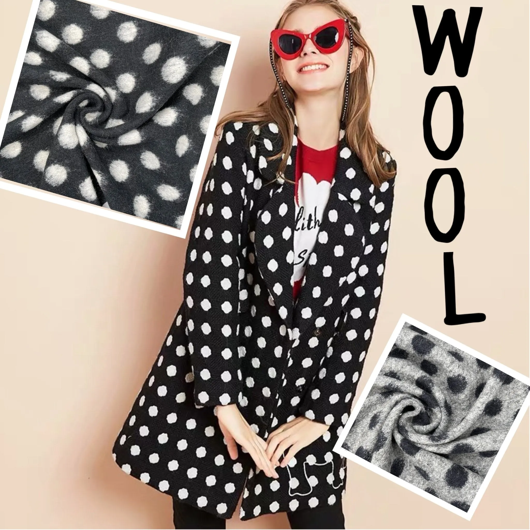 Designer Printed Polka Dots Wool Fabric