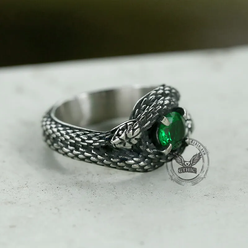 Double Snake Entwined Cz Stone Stainless Steel Ring