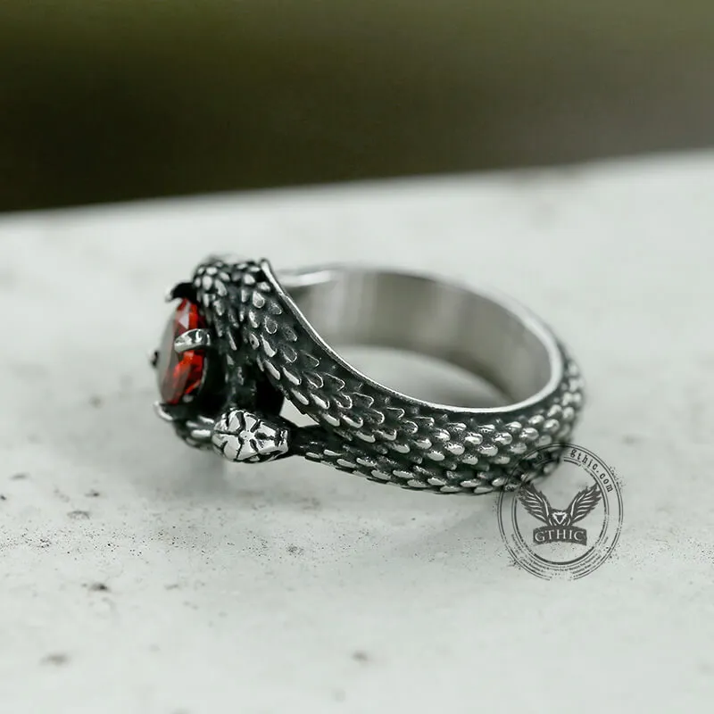 Double Snake Entwined Cz Stone Stainless Steel Ring