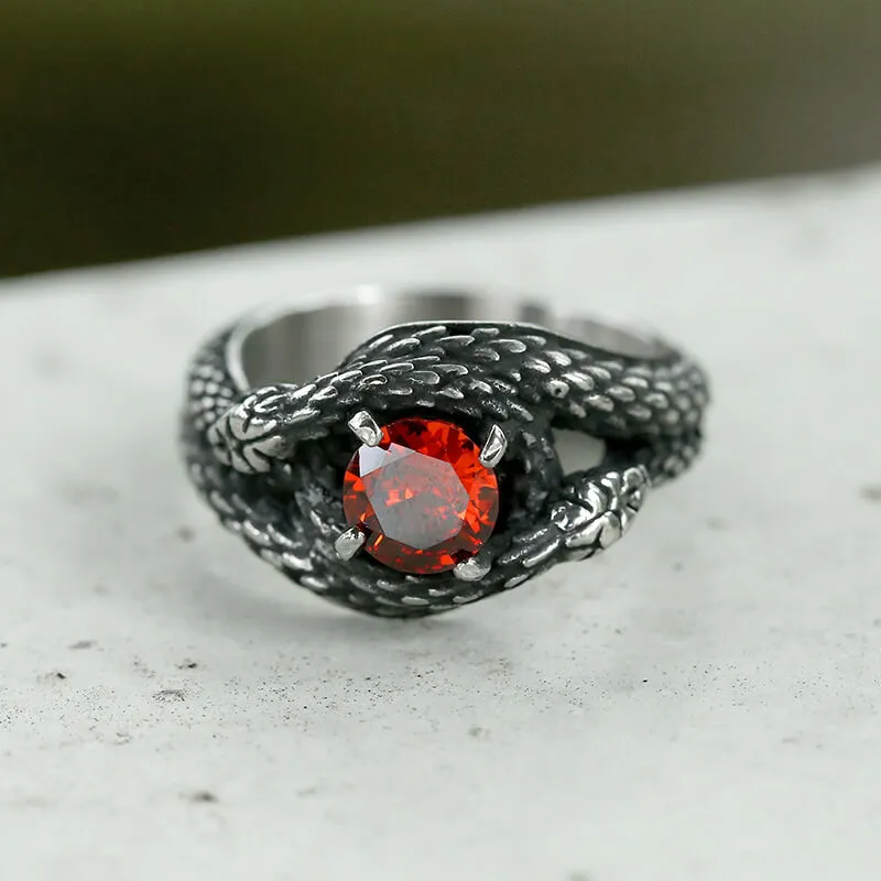 Double Snake Entwined Cz Stone Stainless Steel Ring