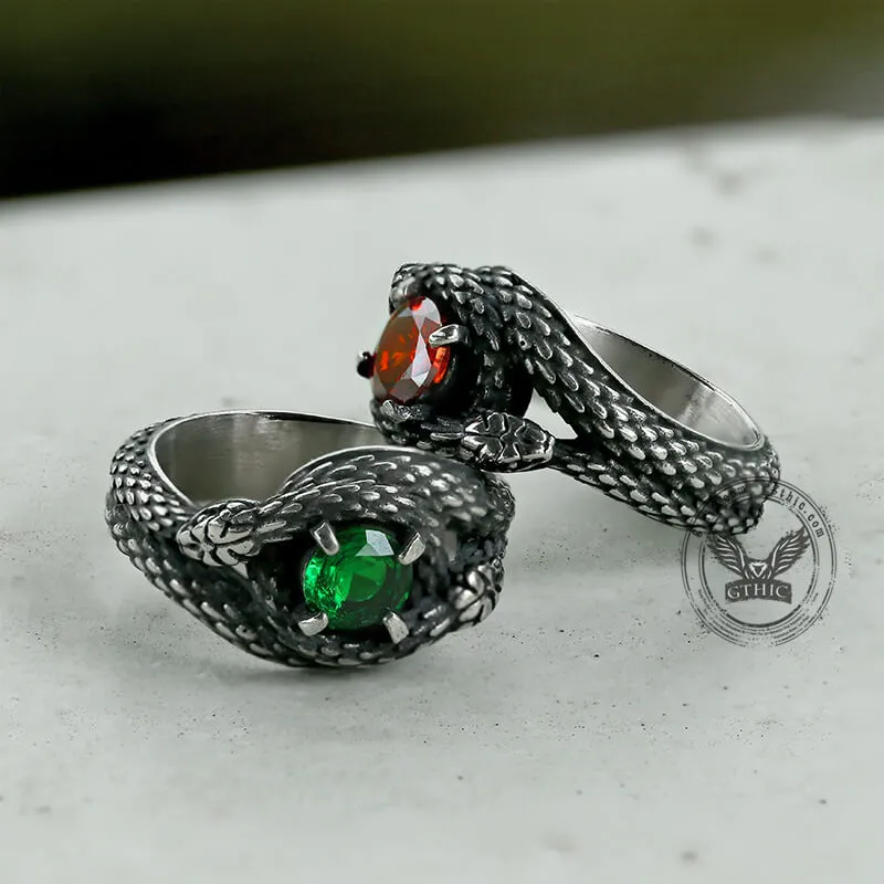 Double Snake Entwined Cz Stone Stainless Steel Ring