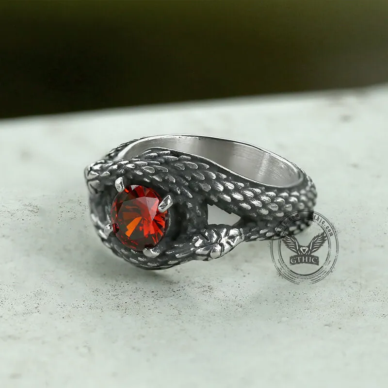 Double Snake Entwined Cz Stone Stainless Steel Ring