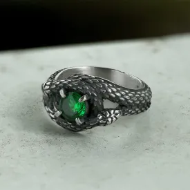 Double Snake Entwined Cz Stone Stainless Steel Ring