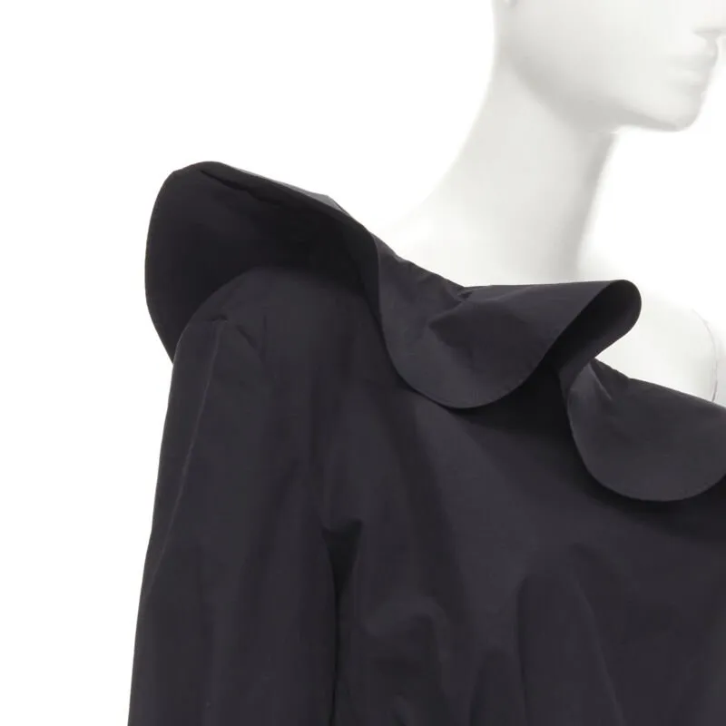 FENDI black cotton ruffle one shoulder belted peplum top IT42 M